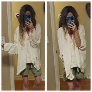 RARE Designer Eskandar 100% Linen Bohemian Flowy Top